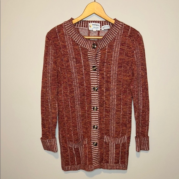 Banff by Gianni Ferri Vintage 100% Wool Orange and Red Cardigan Sweater - Picture 1 of 4